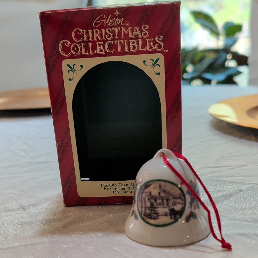 Gibson Holiday Bell Ornament - White with Red and Green
